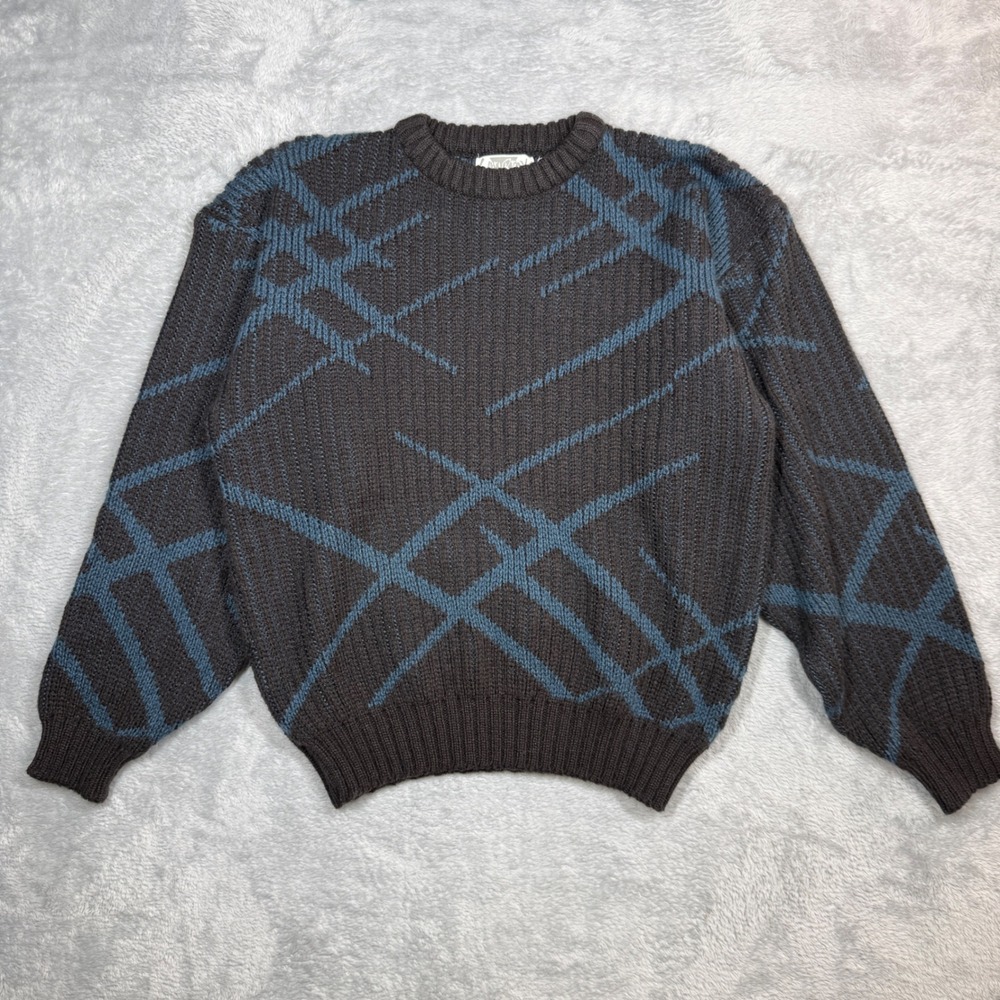 Vintage Saturdays Crewneck Sweater Mens XL Brown Blue‎ Abstract Geometric 80s
